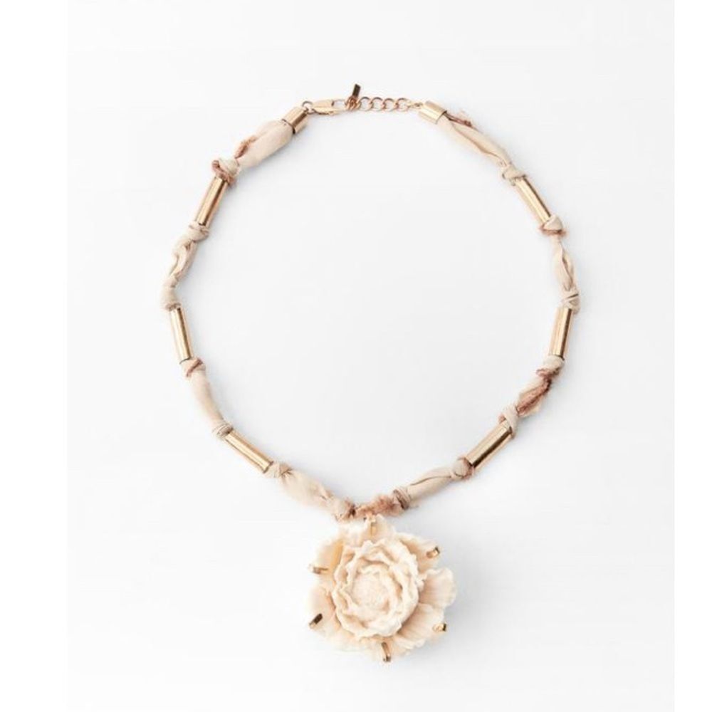 ZARA Resin Flower on Silk Necklace NWT